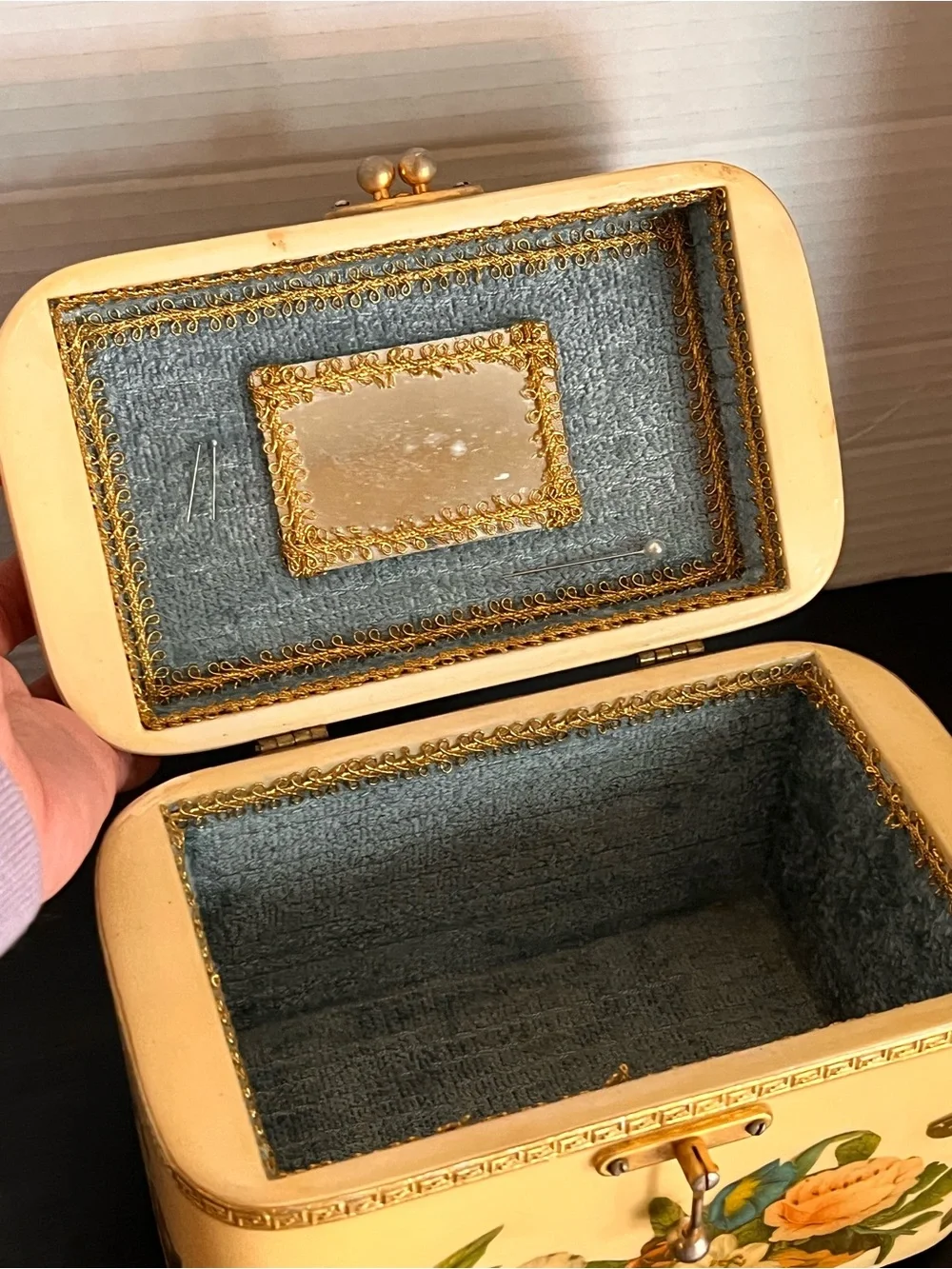 Vintage Cream Floral Vanity Bag with Gold Accents